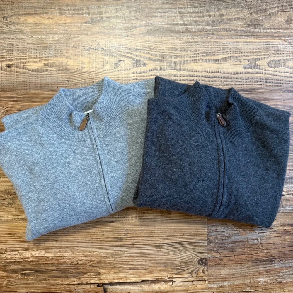 Tom James Cashmere Sweater Mens XXL Gray Quarter Zip Pullover LUXE Bundle EXEC